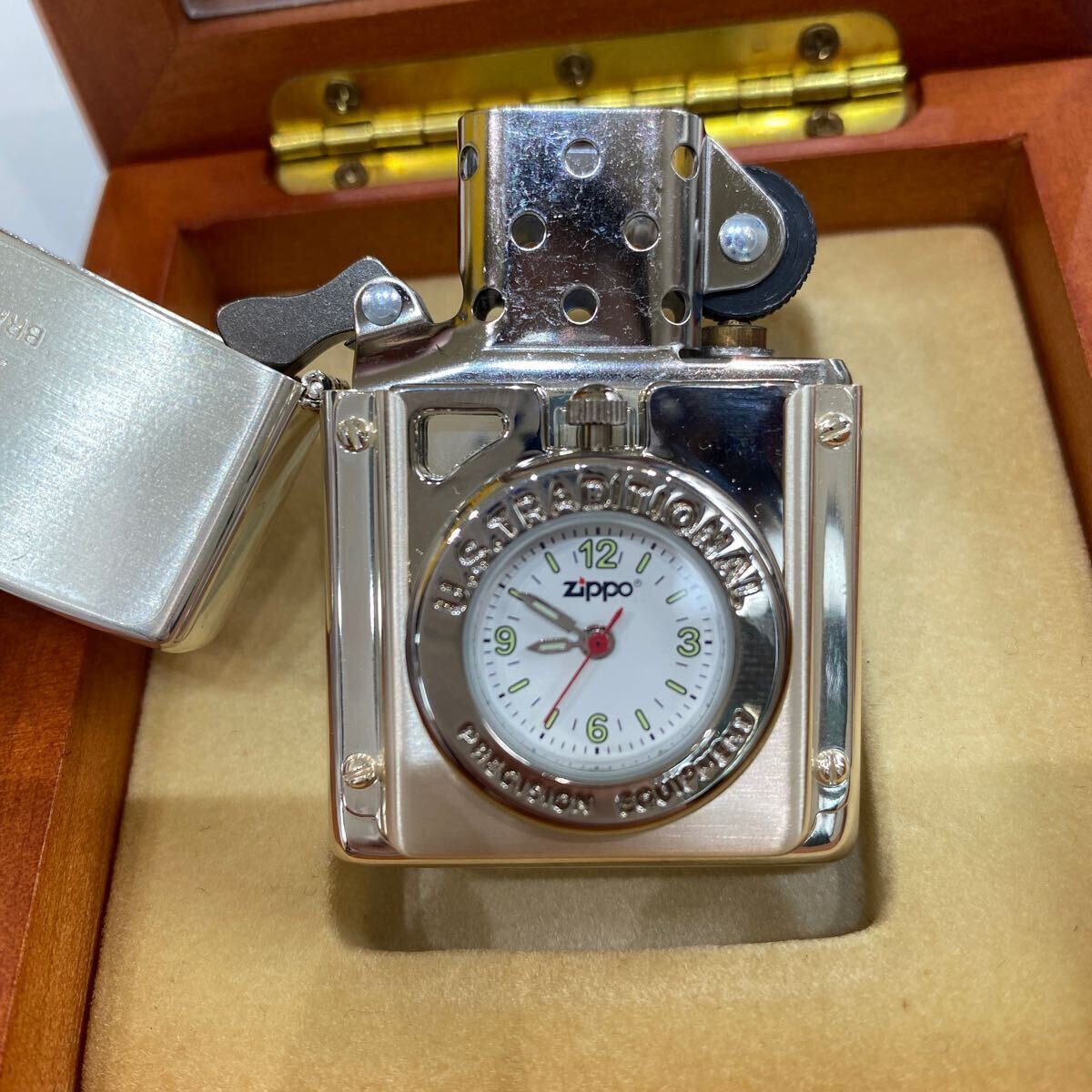 ソ）Zippo TIME LIGHT U.S.TRADITIONAL ジッポー オイルライター 時計付き レトロ 美品 火花確認 未使用保管品の画像5