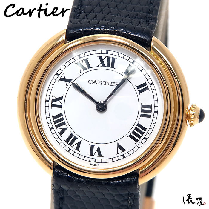 [ Cartier ] international permanent written guarantee K18 Vendome ellipse LM hand winding OH settled pure gold 750 Vintage lady's clock Cartier. shop 