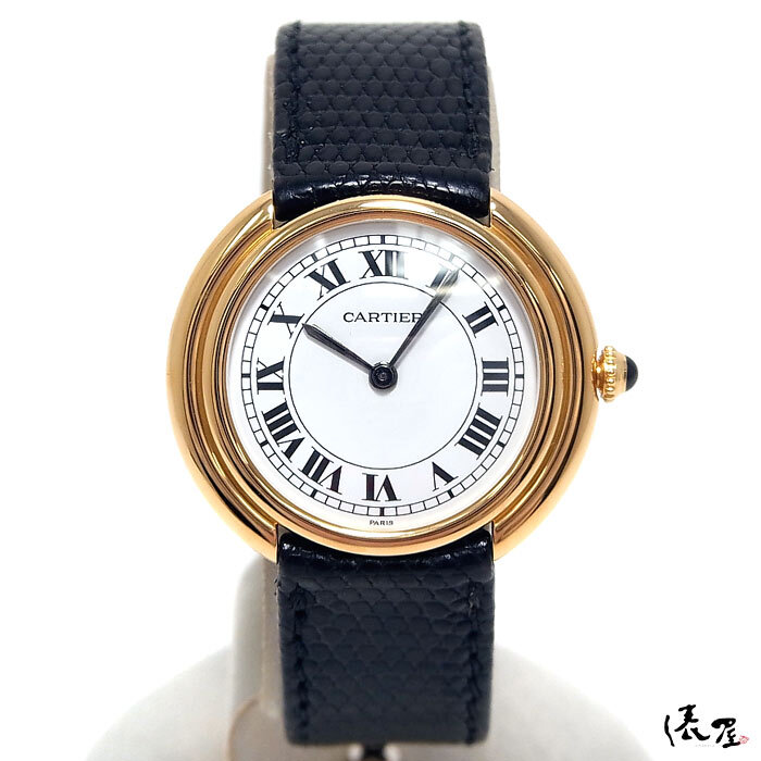 [ Cartier ] international permanent written guarantee K18 Vendome ellipse LM hand winding OH settled pure gold 750 Vintage lady's clock Cartier. shop 