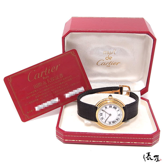 [ Cartier ] international permanent written guarantee K18 Vendome ellipse LM hand winding OH settled pure gold 750 Vintage lady's clock Cartier. shop 