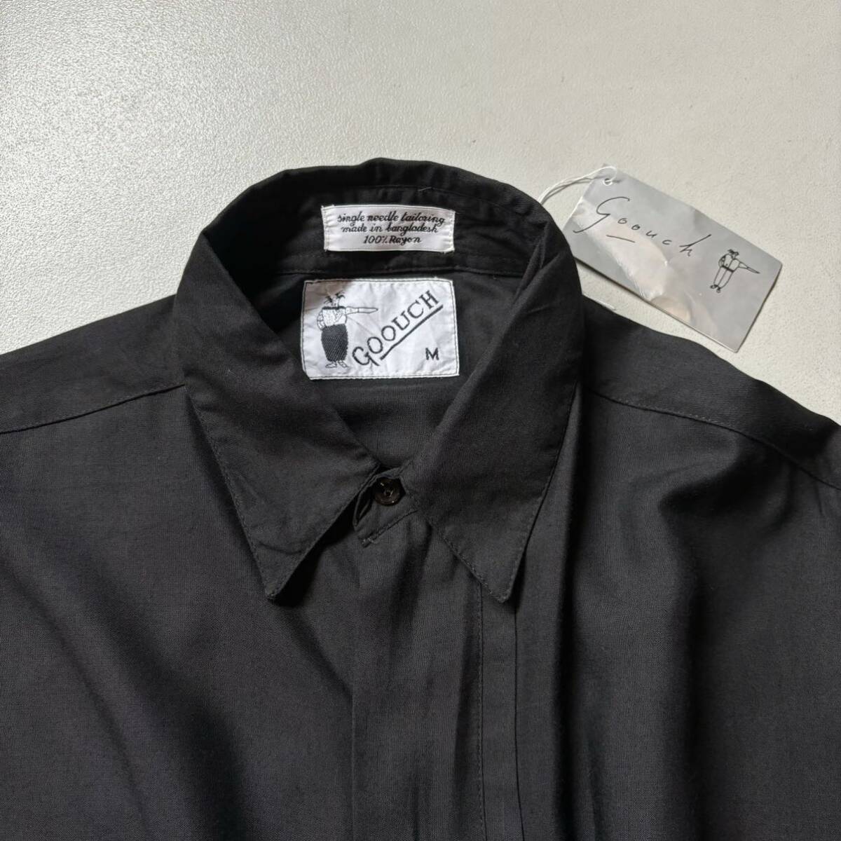 DEAD STOCK GOOUCH black rayon L/S shirt “size M” デッドストック グーチ ゴーチ デザインシャツ ブラックレーヨンシャツ 比翼仕立て