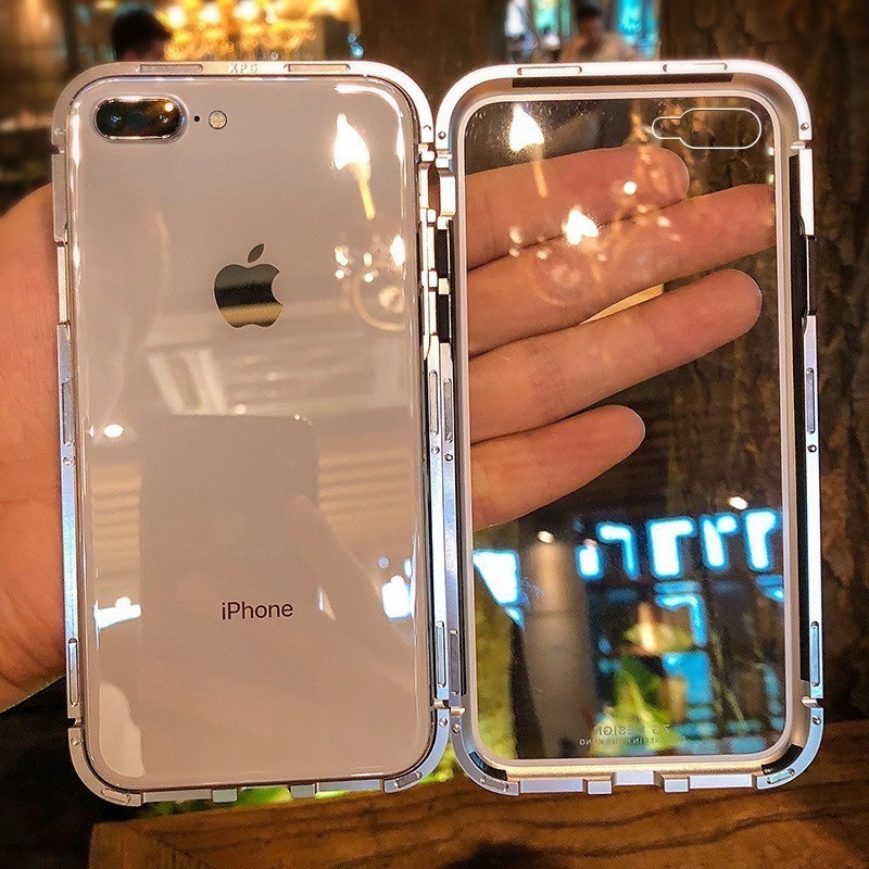iPhoneケース iPhoneSE用 iPhone8用 全面カバー スカイケース シルバーフレーム ガラスカバー 両面ガラスカバー マグネット付き 磁石付き