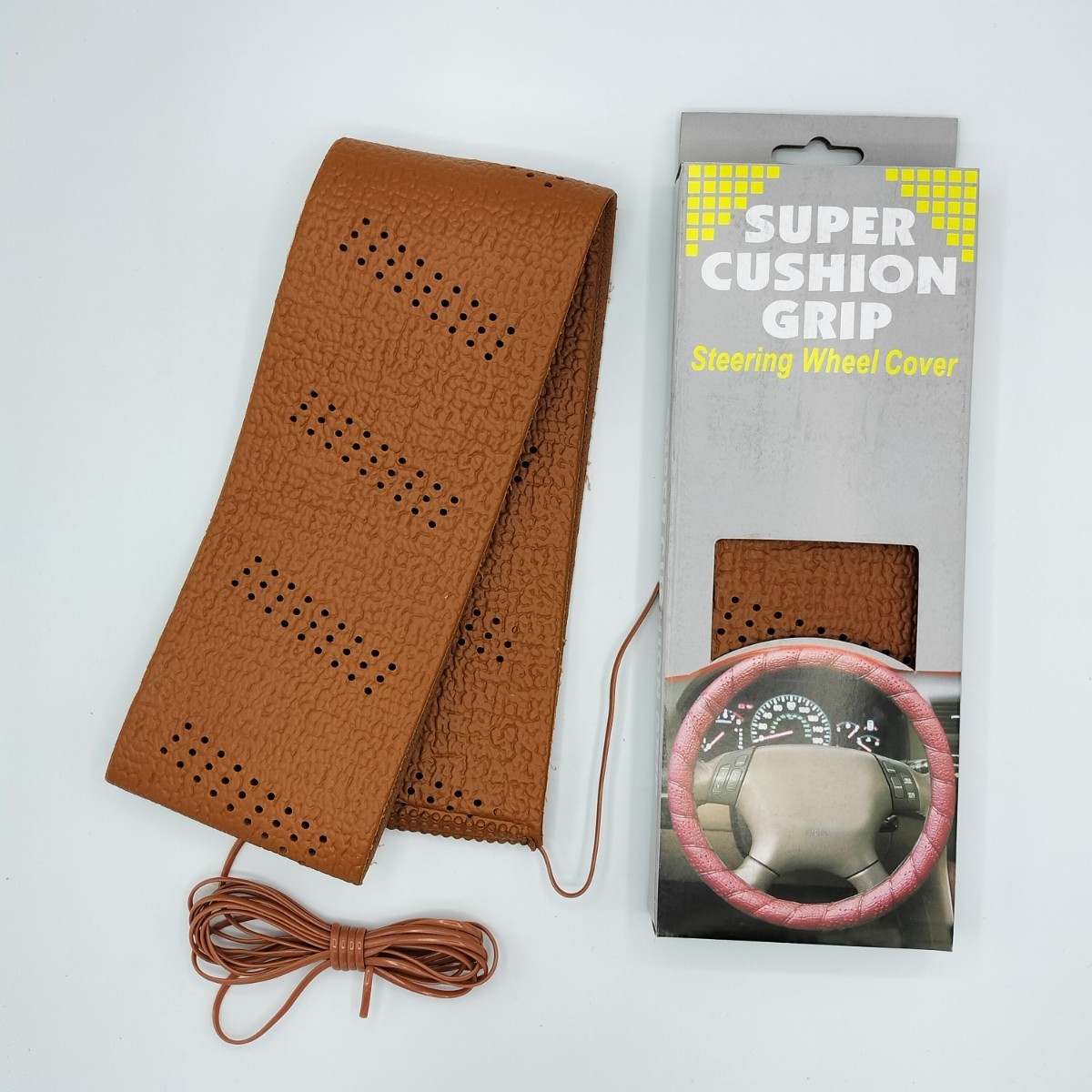 [ Brown ]SUPER CUSHION GRIP 3mm thickness sport grip steering wheel cover steering wheel cover to coil attaching power grip USDM [ anonymity delivery ]