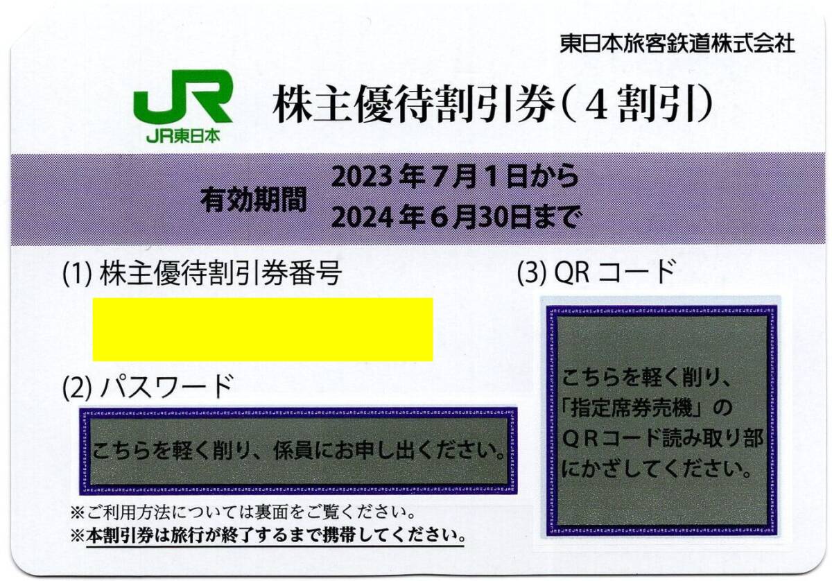 [4枚セット] JR東日本 株主優待割引券(鉄道4割引) 株主優待券 2024/6/30期限 (平日15時までのお支払いは当日対応可) コード通知は送料不要の画像1