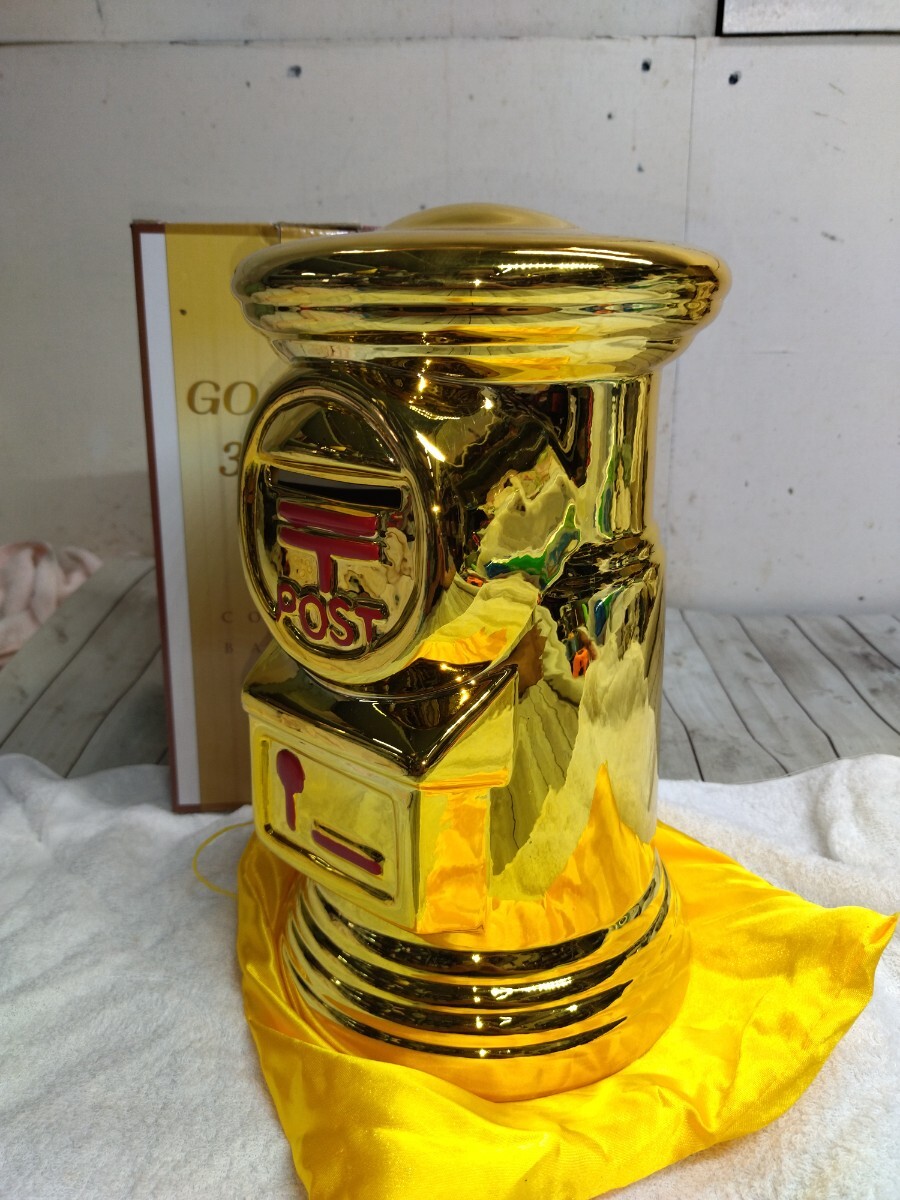 貯金箱 郵便ポスト型 GOLD300 COIN BANK ゴールド貯金箱 陶器製 ビッグサイズ 金色 金運アップ 高さ約30cmの画像6