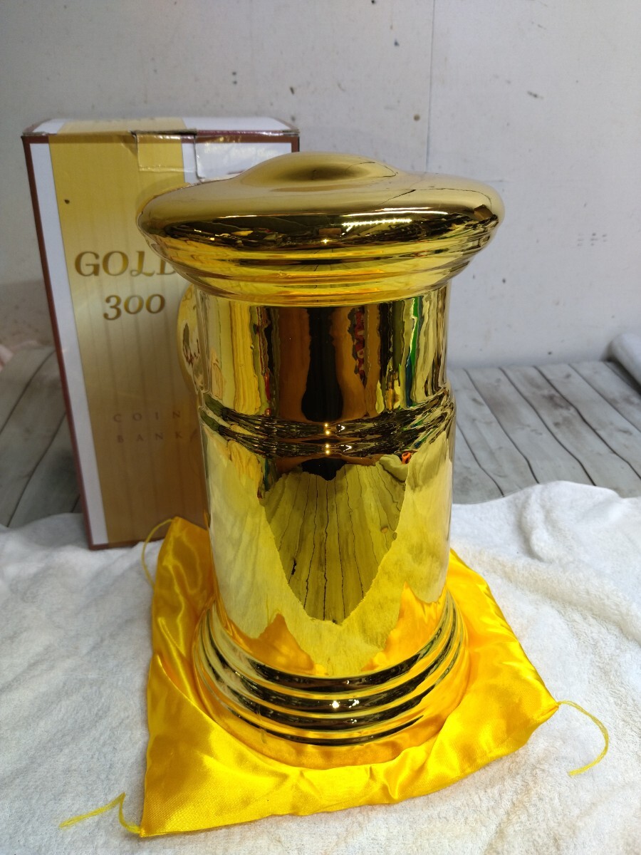 貯金箱 郵便ポスト型 GOLD300 COIN BANK ゴールド貯金箱 陶器製 ビッグサイズ 金色 金運アップ 高さ約30cmの画像5