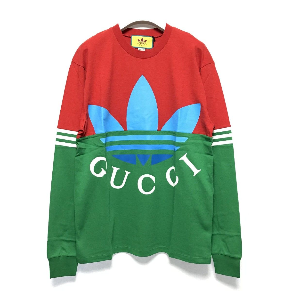 GUCCI x ADIDAS ロンT　赤　緑　XS　定価108000円　グッチ　アディダス　長袖Tシャツ  トレフォイル　デカロゴ