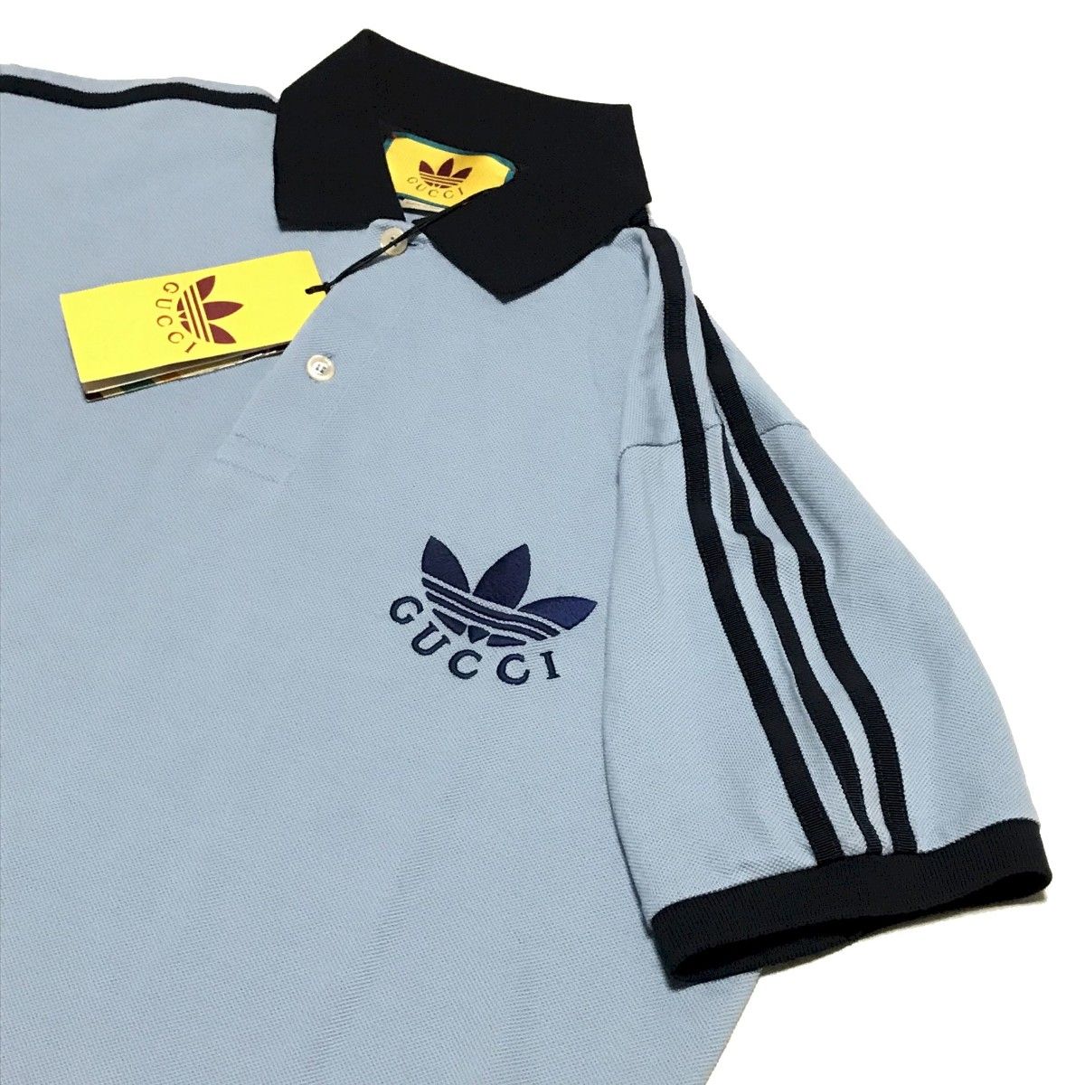 GUCCI x ADIDAS　ポロシャツ　ブルー　Ｓ　定価12万円　グッチ　アディダス　半袖Tシャツ トレフォイル　