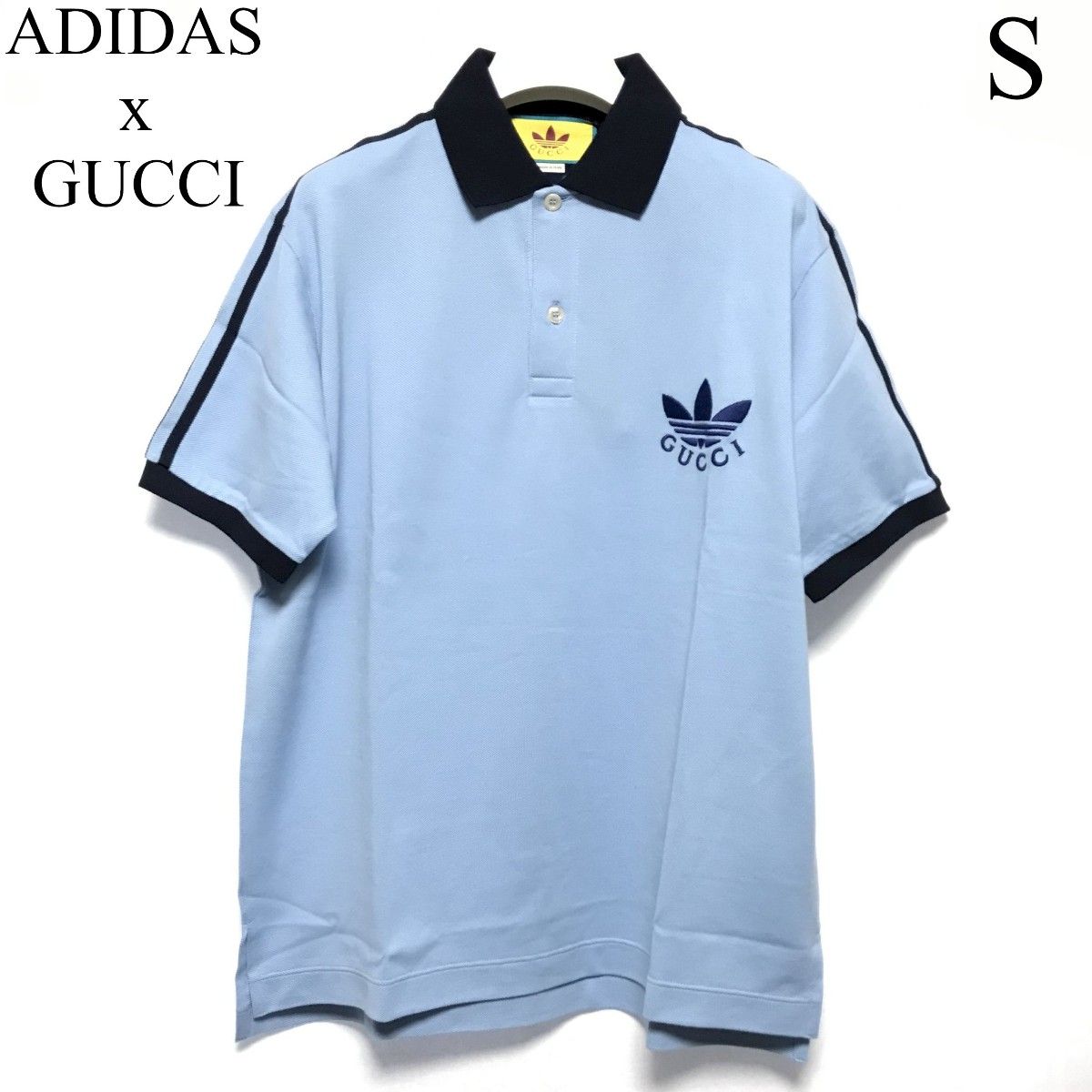 GUCCI x ADIDAS　ポロシャツ　ブルー　Ｓ　定価12万円　グッチ　アディダス　半袖Tシャツ トレフォイル　