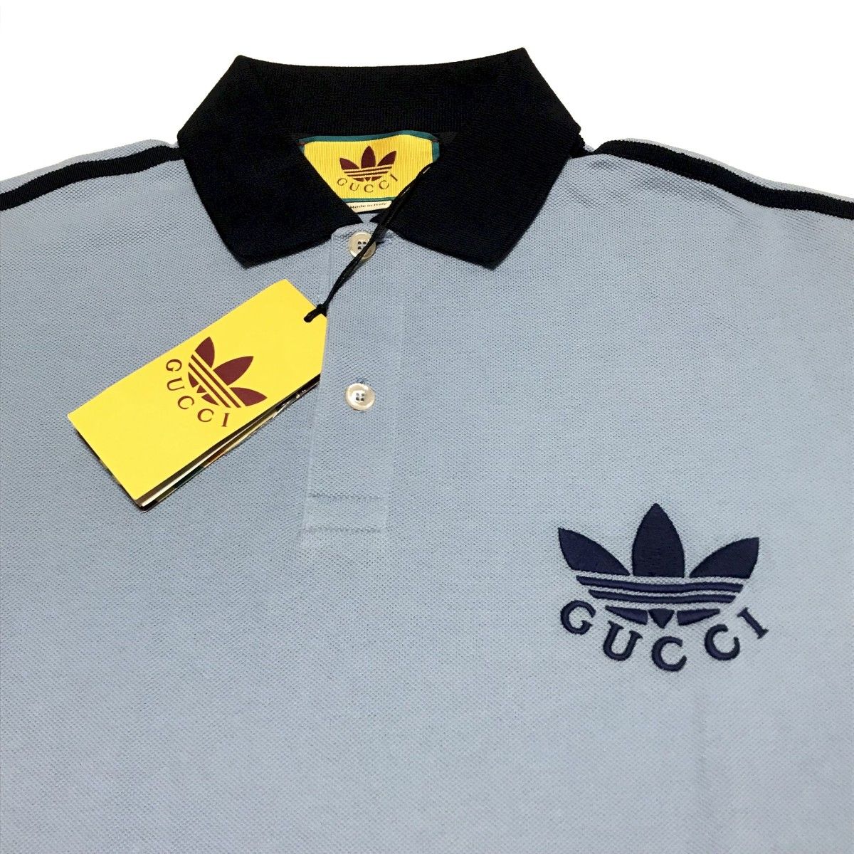 GUCCI x ADIDAS　ポロシャツ　ブルー　Ｓ　定価12万円　グッチ　アディダス　半袖Tシャツ トレフォイル　