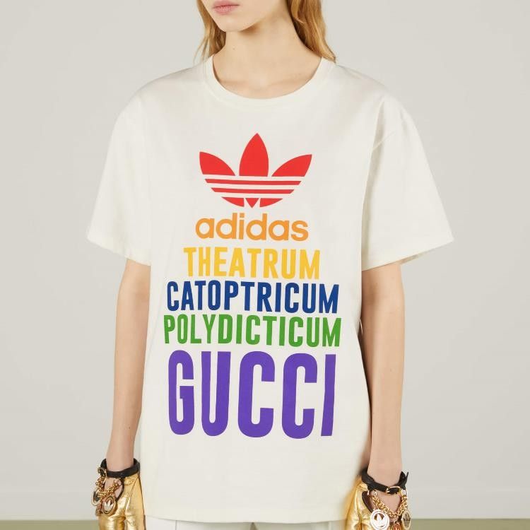 GUCCI x ADIDAS Tシャツ　白マルチ　XXS　グッチ　アディダス　男女兼用　ユニセックス　トレフォイル