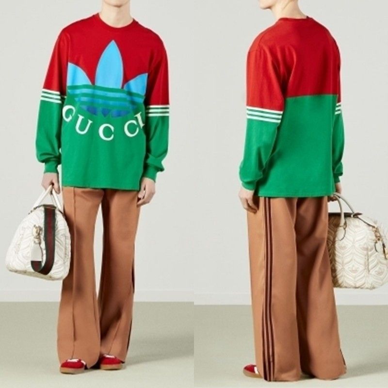 GUCCI x ADIDAS ロンT　赤　緑　XS　定価108000円　グッチ　アディダス　長袖Tシャツ  トレフォイル　デカロゴ