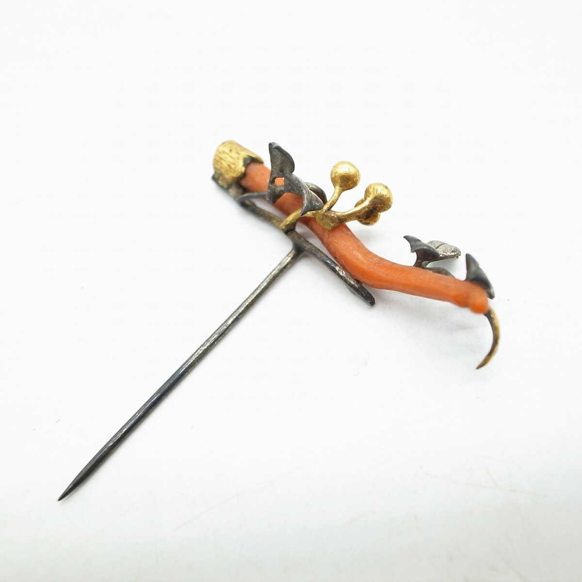 .. engraving ornamental hairpin stop needle root .. Japanese coiffure gold . coral 