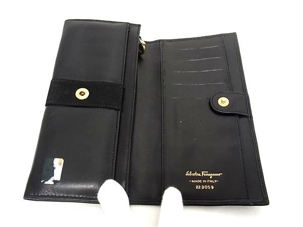 1円 Salvatore Ferragamo フェラガモ 223059 ヴァラ レザー 二つ折り 長財布 ウォレット 小銭入れ 札入れ レディース ブラック系 AY0724_画像3