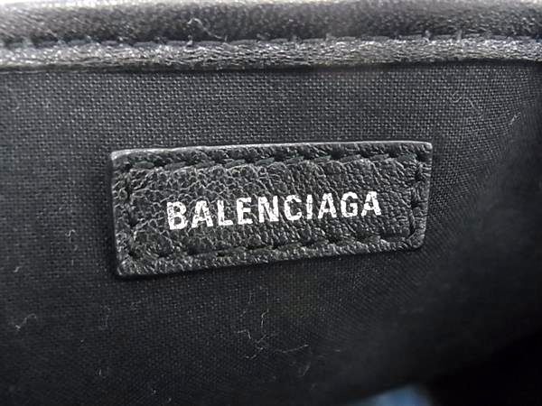1円 ■美品■ BALENCIAGA バレンシアガ PVC×レザー ネイビーカバスS キャンバス ポーチ付き ハンドバッグ トート ブルー系 FA3559の画像6