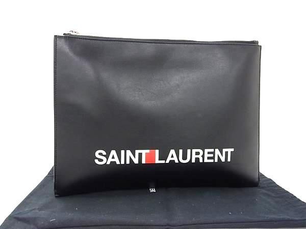 1円 ■極美品■ SAINT LAURENT サンローラン レザー クラッチバッグ セカンドバッグ マルチケース メンズ レディース ブラック系 AW5057_画像1