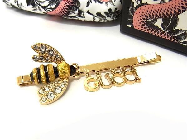 # as good as new # GUCCI Gucci Be rhinestone hairpin hair accessory lady's gold group AV8722