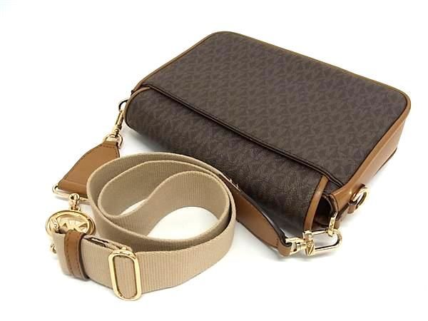 1円 ■美品■ MICHAEL KORS マイケルコース MK柄 PVC クロスボディ ショルダーバッグ 斜め掛けかばん レディース ブラウン系 FC1292の画像3