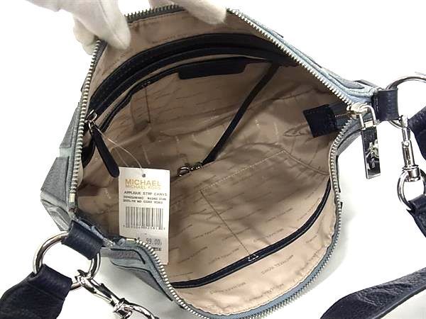 1円 ■美品■ MICHAEL KORS マイケルコース レザー×デニム タッセル 2WAY クロスボディ ショルダーバッグ 肩掛け ネイビー系 BF7160_画像5