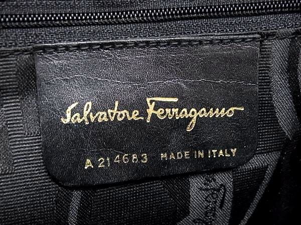 1円 Salvatore Ferragamo フェラガモ A21-4683 ヴァラ リザード型押しレザー クロスボディ ショルダーバッグ 斜め掛け ネイビー系 FC4385の画像6