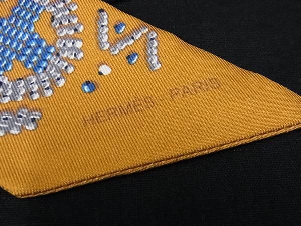 1円 ■新品同様■ HERMES エルメス KELLY EN PERLES 【ケリーアンペルル】シルク100% ツイリー リボンスカーフ ライトブラウン系 AV9514_画像3