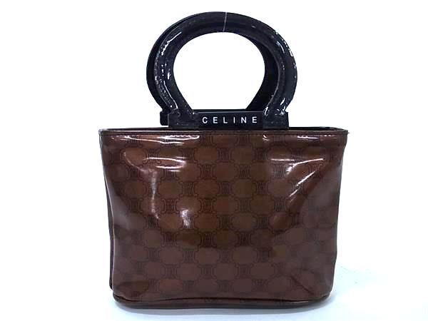 1円 ■美品■ CELINE セリーヌ マカダム柄 パテントレザー ハンドバッグ ミニバッグ トートバッグ レディース ブラウン系 FC3300の画像1