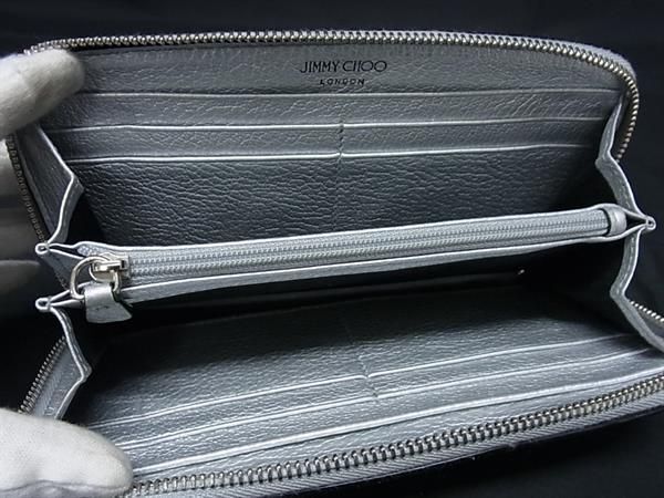 1円 ■美品■ JIMMY CHOO ジミーチュウ フィリパ スタースタッズ レザー ラウンドファスナー 長財布 ウォレット シルバー系 FC4111_画像3