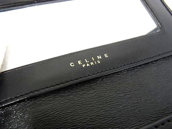 1円 ■美品■ CELINE セリーヌ マカダム柄 PVC ミラー付き メイクポーチ 化粧ポーチ マルチケース 小物入れ レディース ブラック系 FC2931_画像5