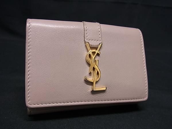 1円 YVESSAINTLAURENT イヴサンローラン カサンドラ レザー 三つ折り 財布 ウォレット レディース ピンクベージュ系 AW5729の画像1