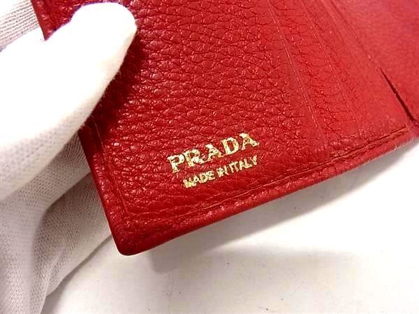 1円 ■美品■ PRADA プラダ 1MH176 レザー 三つ折り 財布 ウォレット 小銭入れ 札入れ レディース レッド系 AW6898_画像6