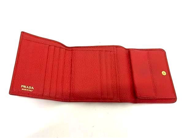 1円 ■美品■ PRADA プラダ 1MH176 レザー 三つ折り 財布 ウォレット 小銭入れ 札入れ レディース レッド系 AW6898_画像3