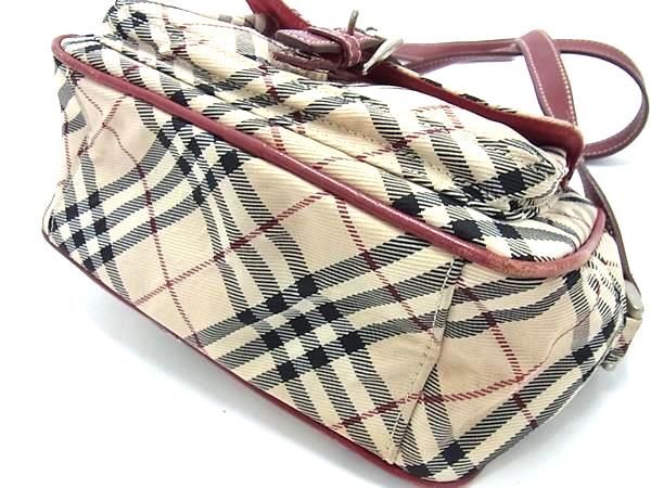 1円 BURBERRY バーバリーブルーレーベル ナイロンキャンバス×レザー チェック柄 クロスボディ ショルダーバッグ ベージュ系 FC4307の画像4