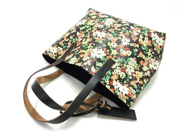 1円 ■新品同様■ MARNI マルニ PVC×レザー 花柄 フラワー ショルダーバッグ トート 肩掛け レディース ブラック系×マルチカラー FC0341の画像3