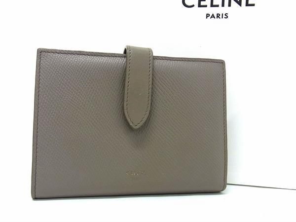 1円 ■美品■ CELINE セリーヌ ミディアム ストラップ レザー 二つ折り 財布 ウォレット 札入れ 小銭入れ カード入れ グレージュ系 AY1075の画像1