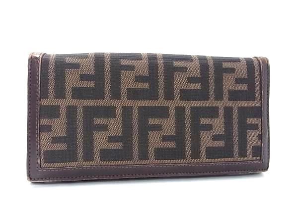 1円 FENDI フェンディ ズッカ柄 キャンバス×レザー 二つ折り 長財布 ウォレット 札入れ レディース ブラウン系 BJ1907の画像1