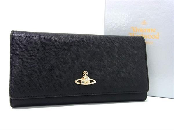 1円 ■極美品■ Vivienne Westwood ヴィヴィアンウエストウッド レザー 二つ折り 長財布 ウォレット 小銭入れ ブラック系 FC2075の画像1