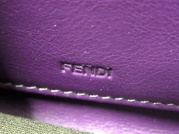 1円 ■美品■ FENDI フェンディ ズッカ柄 ナイロンキャンバス×レザー 長財布 ウォレット 札入れ 小銭入れ ブラウン系×パープル系 AW3561_画像5