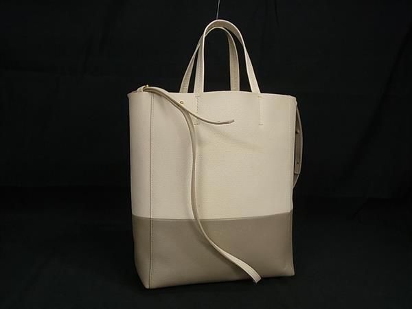 1円 ■美品■ CELINE セリーヌ バーティカルカバ スモール レザー 2WAY ハンドバッグ ショルダー アイボリー系×グレージュ系 FC3760の画像1