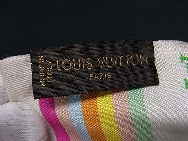 1円 ■美品■ LOUIS VUITTON ルイヴィトン M71991 モノグラムマルチカラー バンドー シルク リボンスカーフ ブロン アイボリー系 AX4871_画像3