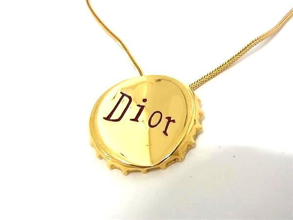 1円 ■美品■ ChristianDior クリスチャンディオール 瓶の蓋 モチーフ ネックレス アクセサリー レディース ゴールド系 AW6074_画像2