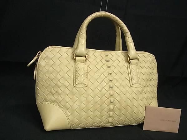 1円■美品■ BOTTEGA VENETA ボッテガヴェネタ イントレチャート レザー ハンドバッグ トートバッグ レディース ライトベージュ系 FC3750の画像1