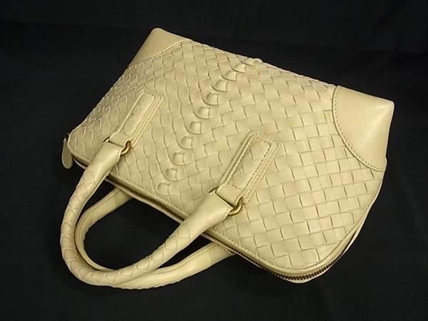 1円■美品■ BOTTEGA VENETA ボッテガヴェネタ イントレチャート レザー ハンドバッグ トートバッグ レディース ライトベージュ系 FC3750の画像3