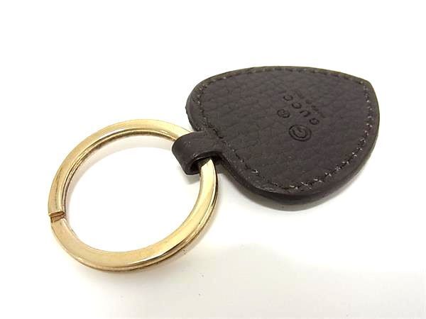 1円 ■美品■ GUCCI グッチ 303718 レザー ハート キーリング キーホルダー バッグチャーム ダークブラウン系×ゴールド系 AW7861_画像2