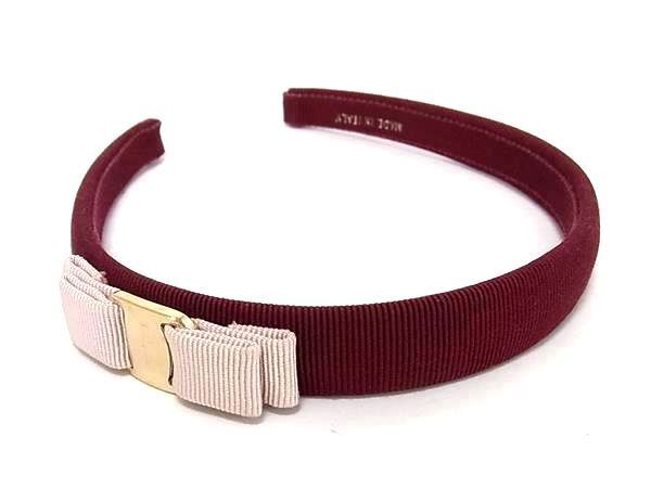 1 jpy # beautiful goods # Salvatore Ferragamo Ferragamo vala ribbon canvas Katyusha hair accessory bordeaux series × pink series AX4649