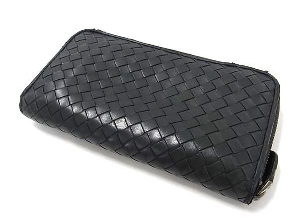 1円 BOTTEGA VENETA ボッテガヴェネタ イントレチャート レザー ラウンドファスナー 長財布 ウォレット メンズ ブラック系 FC2033の画像2