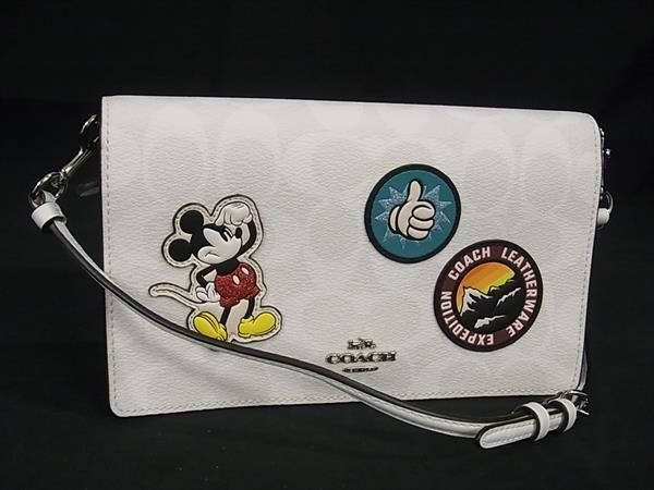 1 jpy # as good as new # COACH Coach 3749 signature Disney collaboration PVC 2WAY shoulder bag wallet purse white group AW6669