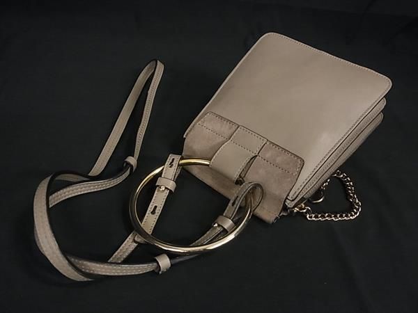 1円 ■極美品■ Chloe クロエ フェイ レザー×スエード 2WAY ワンハンドル ハンドバッグ ショルダー 斜め掛け グレージュ系 AW4979の画像3