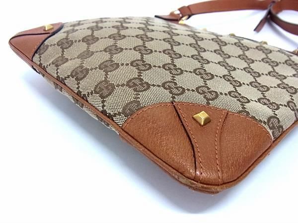 1円 ■美品■ GUCCI グッチ 120893 GG柄 GGキャンバス スタッズ クロスボディ ショルダーバッグ 斜め掛け レディース ベージュ系 FA4015の画像4