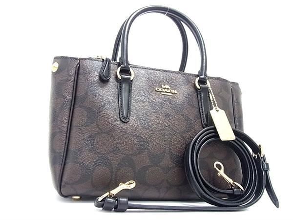 1円 ■美品■ COACH コーチ F67027 シグネチャー PVC×レザー 2WAY ショルダーバッグ ブラウン系 AW6918_画像1