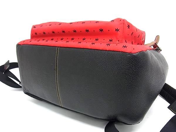 1 jpy # beautiful goods # COACH Coach F59358 Disney collaboration Mickey Mouse nylon × leather peiz Lee pattern rucksack red group AZ1301